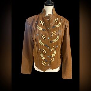 tribe america soft leather jacket bone and beaded accents  women’s